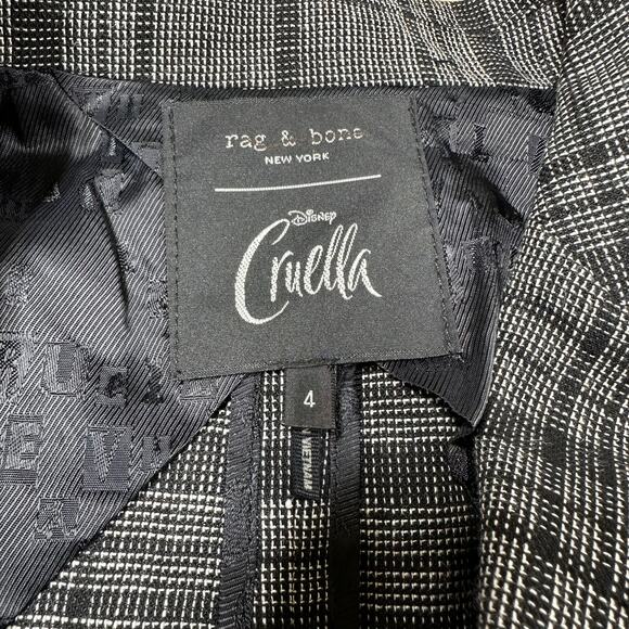 Rag & Bone NWOT Disney Cruella Linen Blend Blazer Size 4 Gray Plaid Slim Fit - Picture 4 of 8